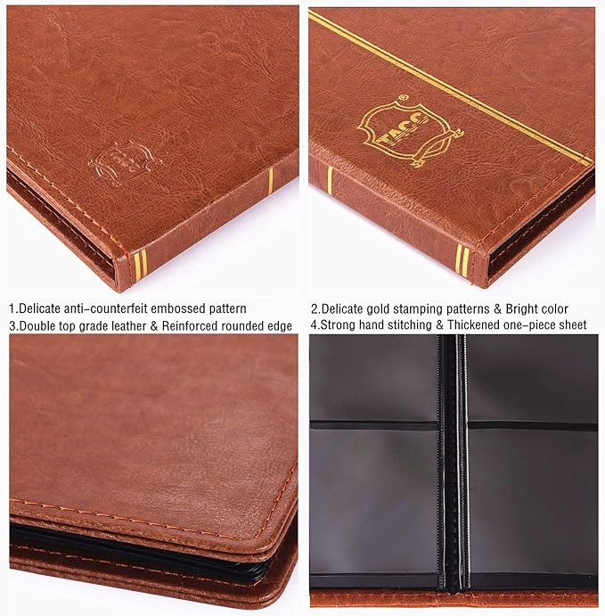 Ettonsun Leather 60-Pocket Paper Money Album Currency Holders for Collectors Collection Supplies Holder Book for Travel Bill Banknote Stamp Storage Display with 10 Collecting Pages (Brown)