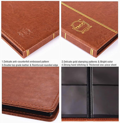 Ettonsun Leather 60-Pocket Paper Money Album Currency Holders for Collectors Collection Supplies Holder Book for Travel Bill Banknote Stamp Storage Display with 10 Collecting Pages (Brown)