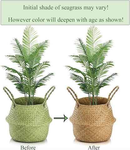 Yesland 2 Pack Woven Seagrass Plant Basket with Handles, Ideal Wicker Baskets Storage Plant Pot Baskets for Laundry, Picnic, Plant Pot Cover, Beach Bag and Grocery Basket (L)