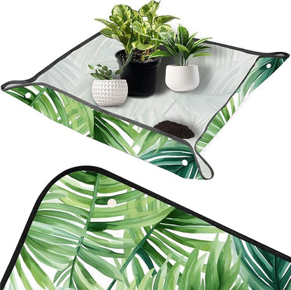 Pardick Repotting Mat for Indoor Plant 19.7"x19.7" Tropical Leaves Soil Change Mat Waterproof Planting Tray Foldable Succulent Potting Mat Gardening Gifts for Women Men Plant Lovers