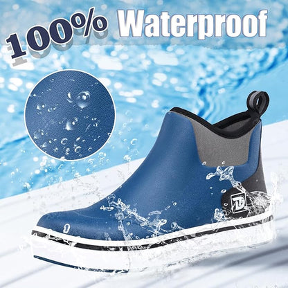 Trudave Mens Deck Boots, Waterproof Rubber Fishing Rain Boots, Anti-slip Short Ankle Shoes for Outdoor Fishing, Boating, Size 5-14