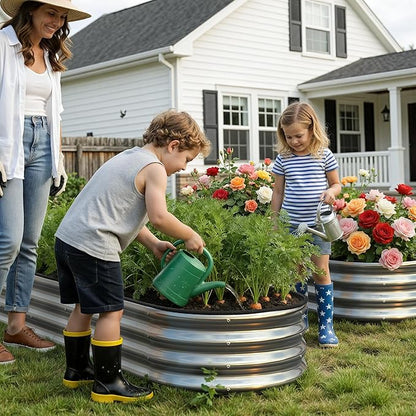 Galvanized Metal Raised Garden Bed Kit for Outdoor Planter Boxes with Easy Assembly,Oval Large Galvanized Gardening Raised Bed for Vegetables, Fruits, Flower (Silver, 4 * 2 * 1ft)