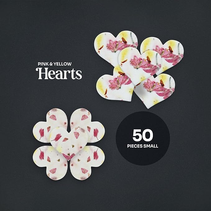 50pcs Small Pink & Yellow Heart Seed Paper – Plantable & Writable Wildflower Seed Paper, Gift for Mom This Mother’s Day, Use for Shower Favors, Weddings, Heart Party Favors or Life Events