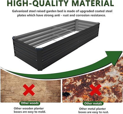 8×2×1FT(2PCS) Galvanized Raised Garden Bed Kit, Metal Planter Boxes,Large Outdoor Planters Garden for Planting Vegetables,Flowers,Herbs -Black