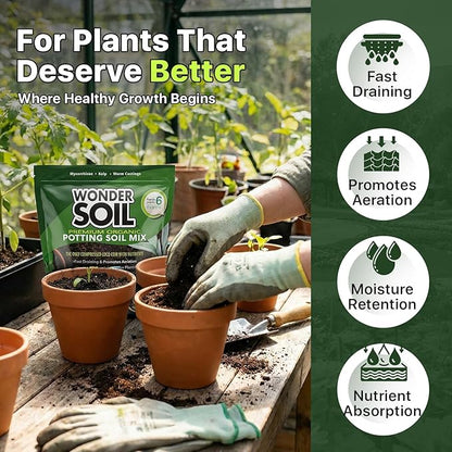 WONDER SOIL | Organic Potting Soil | 12 QUARTS of Ready to Plant Coco Coir Fully Loaded with Nutrients | 3 LBS Bag Expands to 12 Quarts of Indoor Outdoor Soil | Incl Worm Castings, Perlite