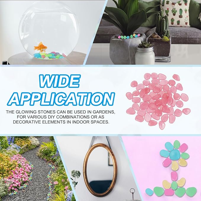 PATIKIL Glowing Stones, 300 Pcs Glow in The Dark Rocks for Indoor Outdoor Fish Tank Decorations Garden Yard Landscaping Gifts for Friends, Pink