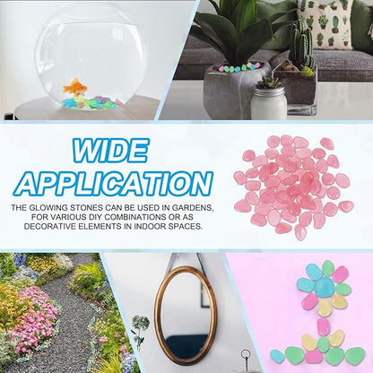 PATIKIL Glowing Stones, 300 Pcs Glow in The Dark Rocks for Indoor Outdoor Fish Tank Decorations Garden Yard Landscaping Gifts for Friends, Pink