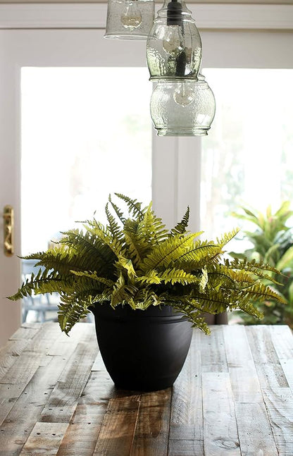 The HC Companies Infinity Round Planter Decorative 8 Inch Plastic Flower Pot w/Removable Saucer for Indoor & Outdoor Plants, Evergreen