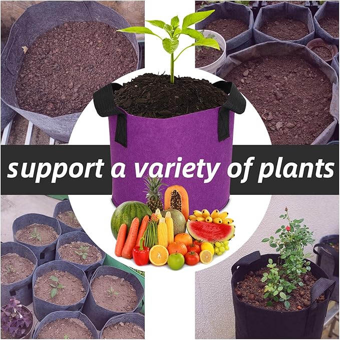Grow Bags,Growing Pot Bags Garden Grow Bag Indoor Outdoor Fabric Aeration Plant Pot Container Flower Vegetable Pouch (Purple,12Gallon)