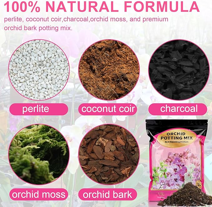Organic Orchid Potting Mix & Bark Blend 4qt - All Natural, Fast Draining Soil for Phalaenopsis, Dendrobium, Oncidium Plants