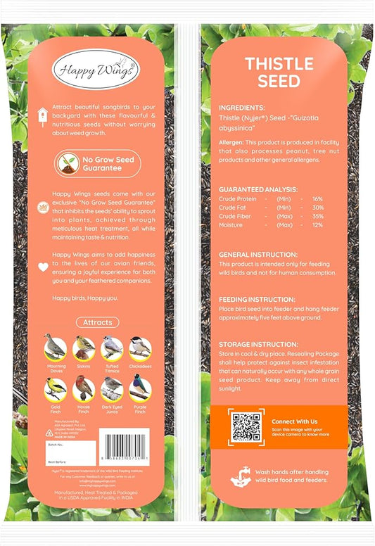 Happy Wings Nyjer Seed & Sunflower Seeds Wild Bird Food Combo - 5 Pound Pack I No Grow Seed I Bird Food for Wild Birds