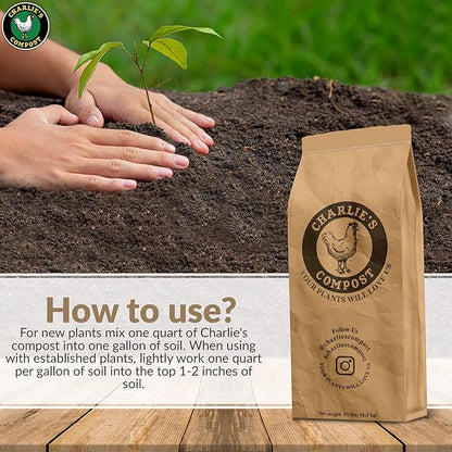 Charlie's Compost - Odor Free Organic Fertilizer for Home Gardens, Raised Beds, Containers, Seed Starting Mix, Natural Soil Amendment with Biochar 10lb