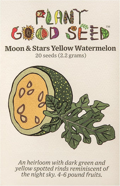 Plant Good Seed Organic Moon and Stars Yellow Watermelon Seeds - Pack of 20, Heirloom Seeds for Planting Fruits, Vegetables - Gardening Supplies, Fruit, Vegetable Garden - Non-GMO, from USA