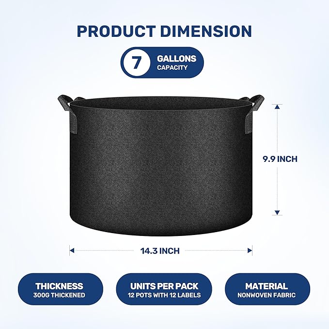 YSSOA Grow Bags 12 Pack 7 Gallon 300G Reusable Breathable Gardening Pots with Handles Non-Woven Fabric Plant Bags, Heavy Duty Planting Bags for Grow Tent Hydroponic & Outdoor Vegetables Tomatoes