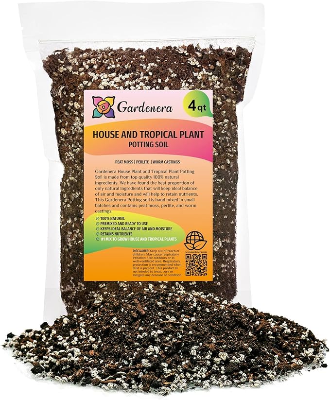 Gardenera Premium House Plant and Tropical Plant Potting Soil - Re-Potting Soil for All Types of Indoor House Plants - 4 Quart