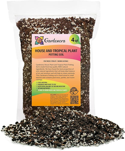 Gardenera Premium House Plant and Tropical Plant Potting Soil - Re-Potting Soil for All Types of Indoor House Plants - 4 Quart