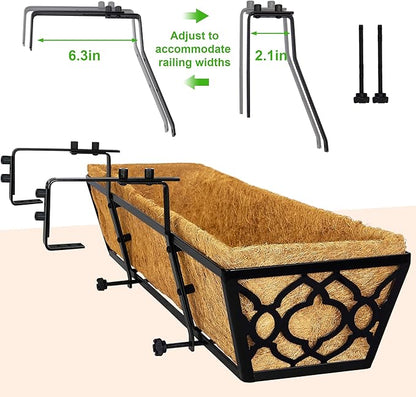 4pcs 30 Inch Window Deck with Coco Liner, 30" Window Boxes Horse Trough with Coconut Coir Liner, Metal Hanging Flower Planter Basket Deck Railing Planter Boxes for Outdoor Indoor Lawn