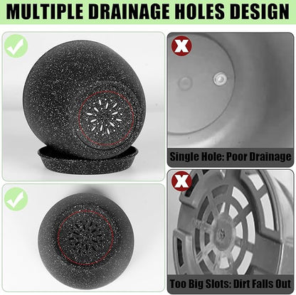 5 Pcs Plant pots, 7.5/6.5/5.7/4.9/4.1 inch Pots for Plants, Flower Pot Indoor Modern Decorative Plant Pot, Plant Pots Indoor with Drainage and Saucer for All House Plants (Drainage Set of 5 Black)