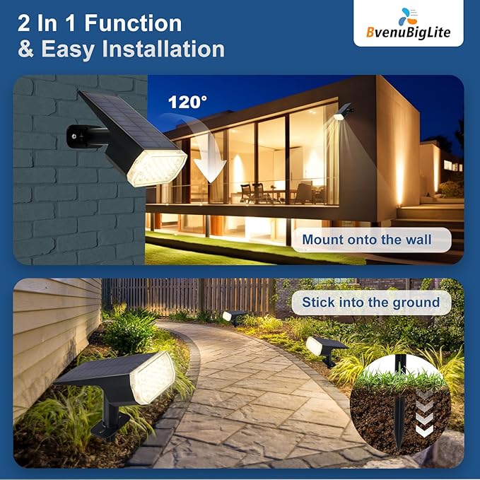 Solar Lights Outdoor Waterproof: IP65 Led Spot Light Decorations for Garden Patios - 3 Lighting Modes Solar Powered for Yard - Dust to Dawn Uplighting Landscape Pathway Drive 2PC Warm
