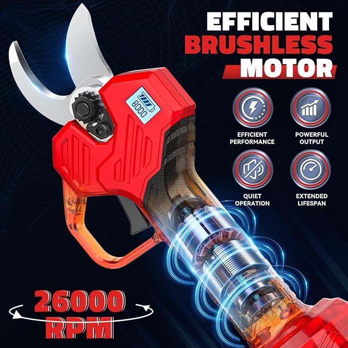 Electric Pruning Shears Compatible with Milwaukee 18v, 26000RPM Cordless Pruning Shears with Brushless Motor, LCD Display, Adjustable Cutting Diameter 0.8-2 Inch for Tree Trimmer (Tool Only)