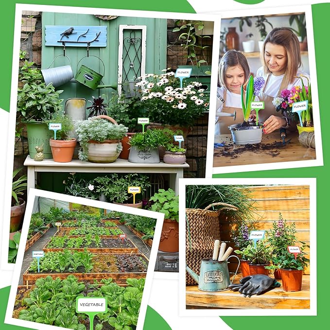 120 Pcs Plastic Plant Label Signs, Plastic Plant T Type Tags Plant Markers Stakes, Garden Plant Labels, with 2 Marker Pens for Flower Herb Pot Plant