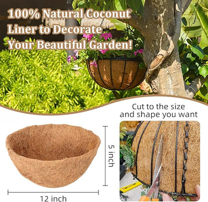 Legigo 4 Pack 12 Inch Hanging Basket Coco Liners Replacement, 100% Natural Round Coconut Coco Fiber Planter Basket Liners for Hanging Basket Flowers/Vegetables