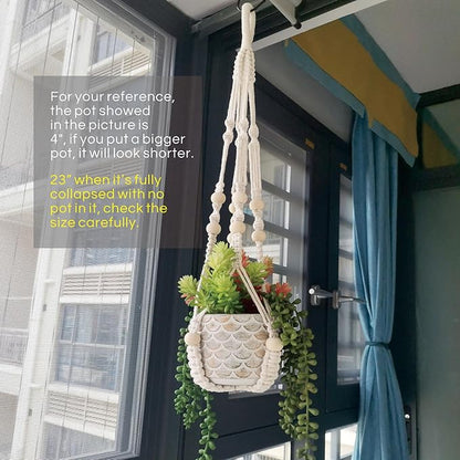 Macrame Plant Hanger 23", Set of 2 No Tassel Hanging Plant Holder Indoor, Sturdy Flower Pot Holder with 4 Hooks - Ivory (Pot NOT Included)