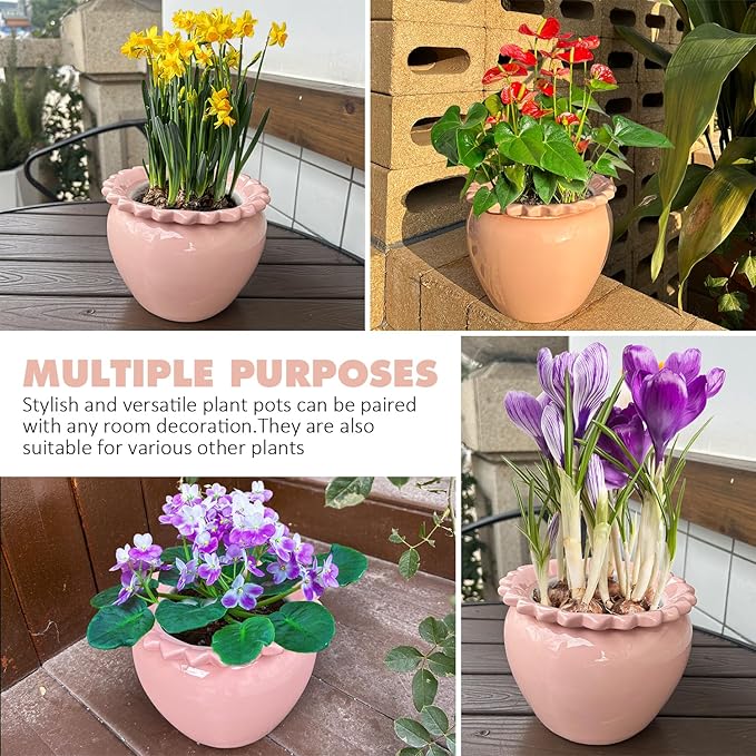Self Watering Plant Pot 6 Inch African Violet Pots Ceramic Self-Watering Planter for Indoor Plants for Indoor Plants for Plant Enthusiasts Pink High Absorption Herbaceous Flower Pots