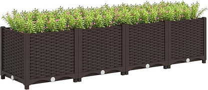 Outsunny 5 x 1 x 1 ft Raised Garden Bed, Indoor Outdoor Plastic Planter Box with Drainage Holes, Drain Plugs and Water Reservoirs for Vegetables, Herbs, Flowers & Succulents, Brown