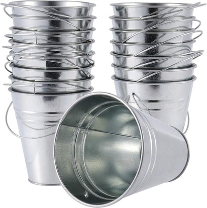 KINJOEK 16 PCS Galvanized Metal Bucket with Handle, 4.5 x 5.1 Inch Small Round Flower Pot Plant Basket, Galvanized Planter Pail for Balconies, Gardens, Patios, Office, Parties and Weddings