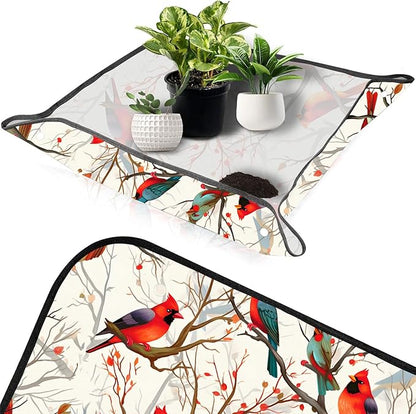 Pardick Large Repotting Mat for Indoor Plant 39.4"x39.4" Colorful Birds Soil Change Mat Waterproof Planting Tray Foldable Succulent Potting Mat Gardening Gifts for Women Men Plant Lovers