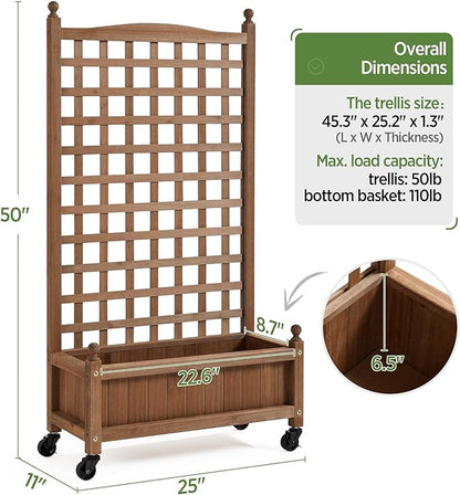 Yaheetech 2pcs 50" H Raised Garden Bed with Trellis & Wheels Standing Vertical Horticulture Planter Box for Vine Climbing Plants, Flowers, Herbs Brown