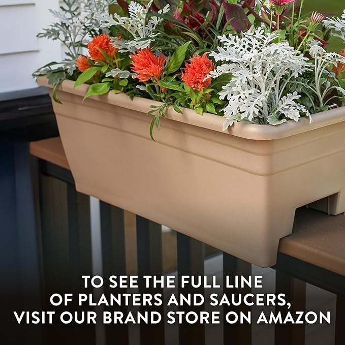 The HC Companies 24 Inch Deck Rail Planter Box with Drainage Plug, Lightweight UV-Resistant Plastic Outdoor Planters for Wood Deck Rail, Flower Box for Garden, Patio, Balcony, and Fence, Chocolate