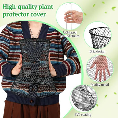 Therwen 20 Pcs Large Chicken Wire Cloche Plant Protector Cover 11x12 Inch Metal Garden Cloche Dome for Plants Wire Protection Basket with Garden Stakes Plant Cages from Animals (Black)
