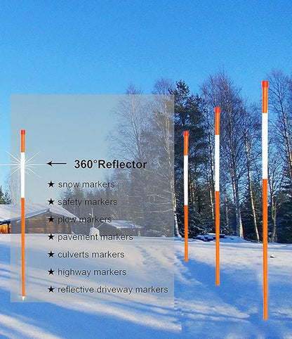 FiberMarker 60-Inch Reflective Driveway Markers Orange 20-Pack 5/16-Inch Dia Solid Driveway Poles for Easy Visibility at Night