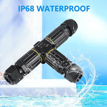 3PCS IP68 Waterproof Electrical Cable Connector, Outdoor 3 Pin T Shape Junction Box, Electrical Wire Connector for 5-9mm/9-12mm Wire Range