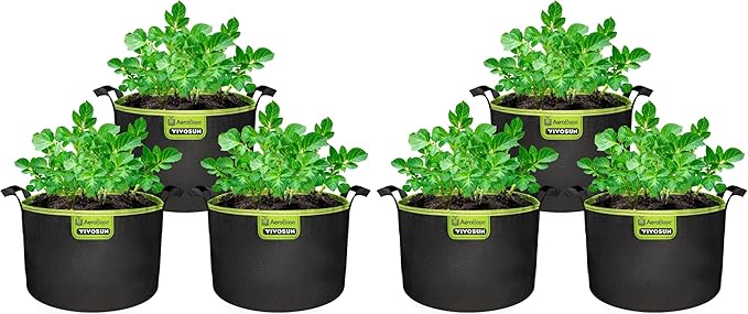 VIVOSUN 6-Pack 7-Gallon AeroBase Grow Bags, Durable Mesh Fabric Plant Container with Breathable Base and Sturdy Handles, Black