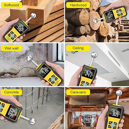 MESTEK Wood Moisture Meter for Non-Destructive Moisture Detection in Drywall, Wood, and Masonry, Moisture Tester with Backlit Color LCD Display & Alarm Function, Detects up to 20-40mm Below Surface