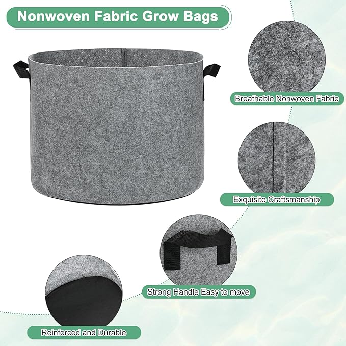 5-Pack Plant Grow Bags 10 Gallon Grow Bags 300G Thickened Fabric Pots with Durable Handles Plant Garden Grow Pots for Fruits/Vegetables/Flowers/Plants [Grey]