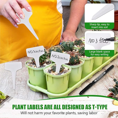 WSSROGY 240 Pcs T-Type Plastic Garden Plant Labels Tags Markers with Marker Pens for Outdoor Plants Name