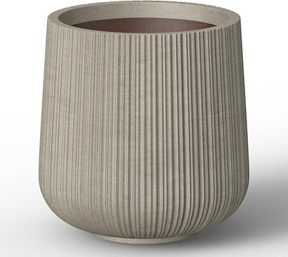 Kante 13.0" Dia Round Fluted Concrete Planter, Large Plant Pot with Drainage, Smooth Weathered Concrete Finish with Painted Interior, for Indoor and Outdoor Use