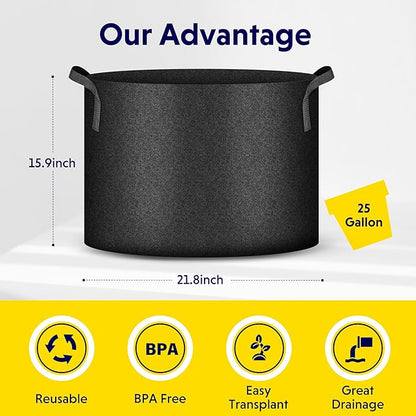 iPower 5 Pack 25 Gallon Grow Bags, Garden Planting Nonwoven Fabric Pots with Reinforced Handle, Heavy Duty and Aeration Planter Pot for Tomato, Fruits, Vegetables and Flowers