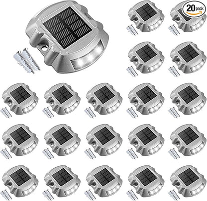 VOLISUN Solar Deck Lights Driveway Dock Lights, 20-Pack Led IP68 Waterproof Outdoor Warning Step Lights for Driveway Sidewalk Garden Pathway Yard(White, Auto On/Off