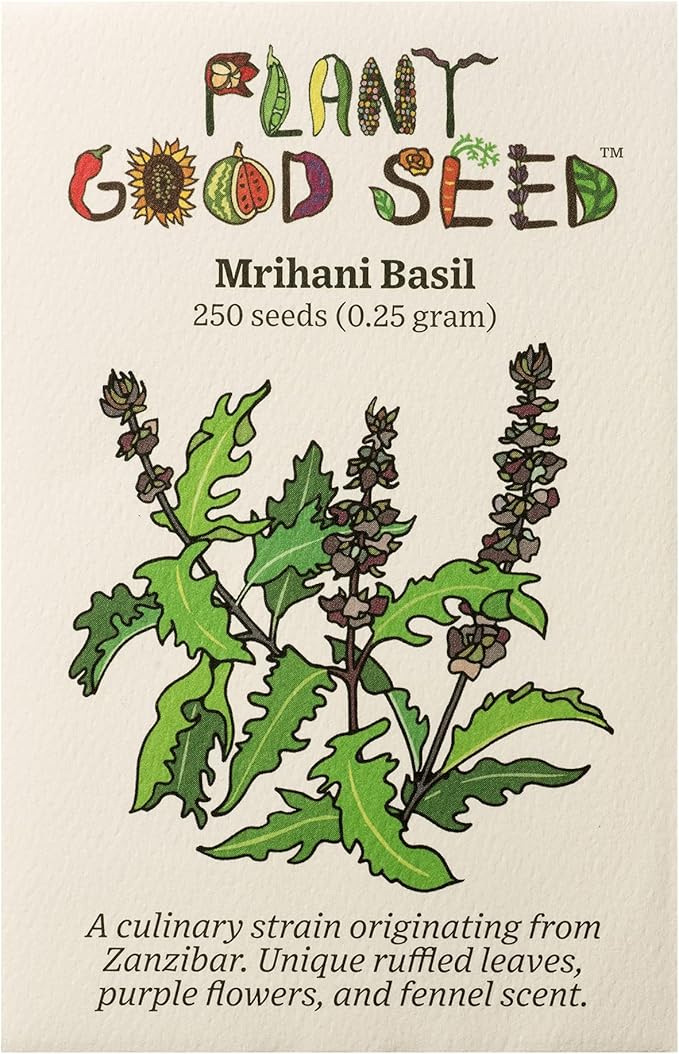 Plant Good Seed Organic Mrihani Basil Seeds for Planting, Culinary Herb, Green Purple Leaves - 250 Seed Packet
