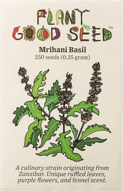 Plant Good Seed Organic Mrihani Basil Seeds for Planting, Culinary Herb, Green Purple Leaves - 250 Seed Packet