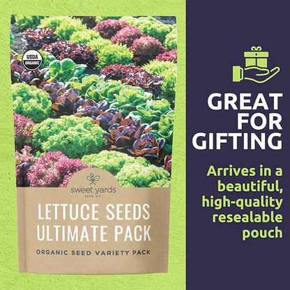 Organic Lettuce & Greens Seed Variety Pack - 25 Individual Packs - 2026 Season - Lacinato Kale, Roquette Arugula, Red Oakleaf Lettuce and More! for Indoor & Outdoor Planting