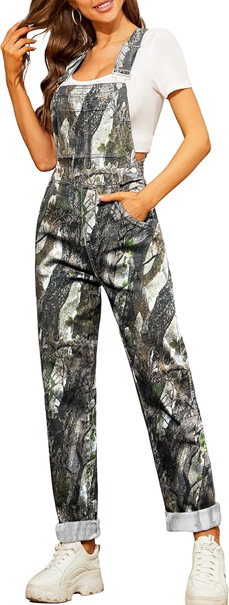 Camo Jumpsuit for Women Camouflage Bibs Overalls Work Utility Coveralls with Pockets