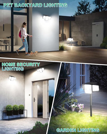 Solar Lights Outdoor, In-Ground or Wall Mount, 180° PIR Motion Sensor, 236 LED 2500 Lumens 360° Illumination Solar Security Flood Light, Dusk to Dawn, 3 Modes, IP65 Waterproof, 4 Pack