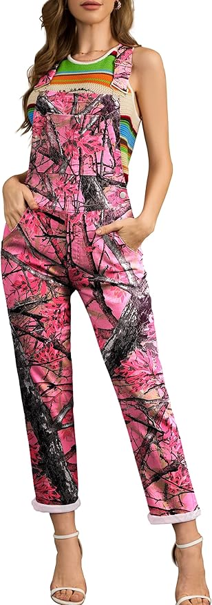 Camo Jumpsuit for Women Camouflage Bibs Overalls Work Utility Coveralls with Pockets