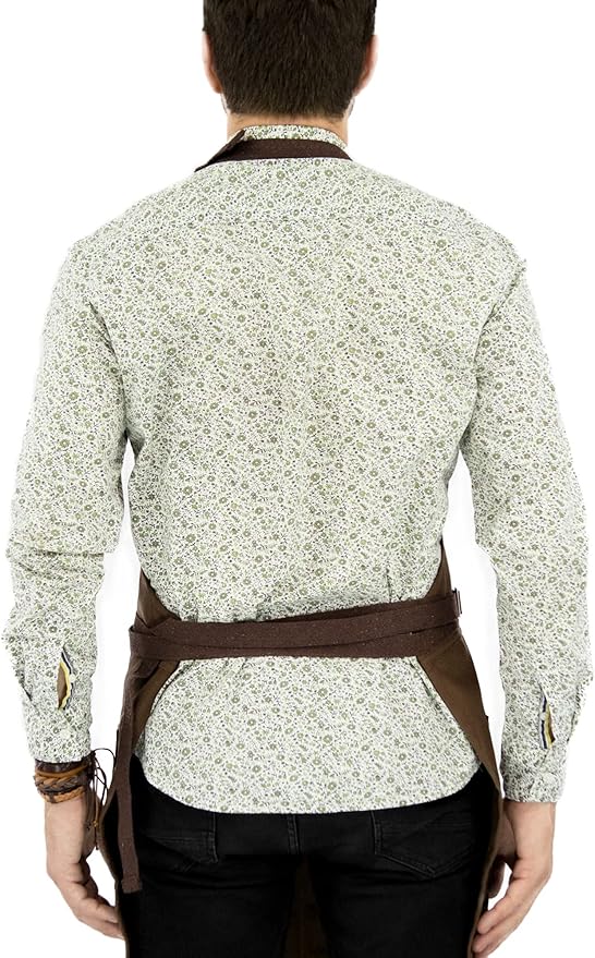 Under NY Sky No-Tie Twill Apron - Leather Reinforcement, Split-Leg